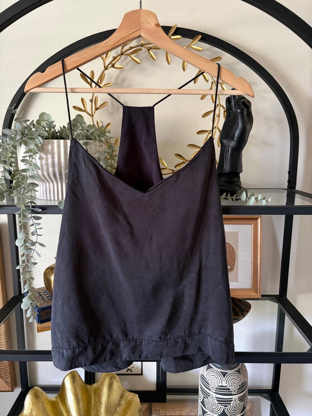 Lululemon Womens Black Racerback Tank Top Medium Woven Lightweight Logo Athletic
